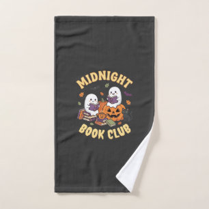 Halloween Book Club Ghost Reading Pumpkin Design_1 Hand Towel