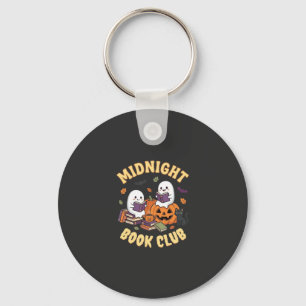 Halloween Book Club Ghost Reading Pumpkin Design_1 Keychain