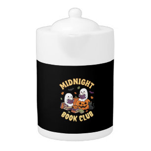 Halloween Book Club Ghost Reading Pumpkin Design_1 Teapot