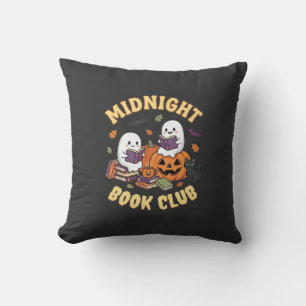 Halloween Book Club Ghost Reading Pumpkin Design_1 Throw Pillow