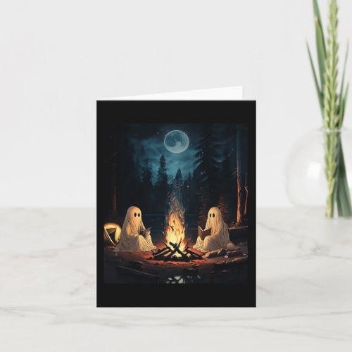 Halloween Book Reading Ghost Forest Camping Vintag Card