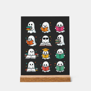 Halloween Book Reading Ghosts Kawaii Library Desig Acrylic Sign