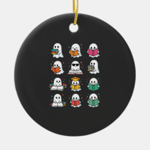 Halloween Book Reading Ghosts Kawaii Library Desig Ceramic Ornament