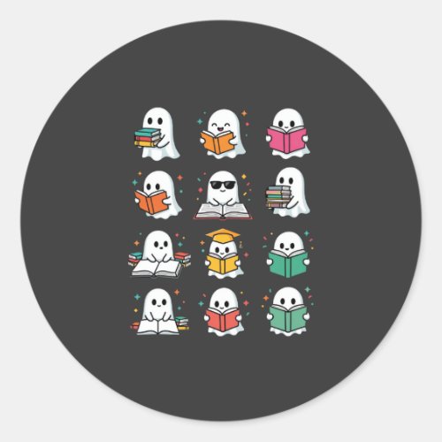Halloween Book Reading Ghosts Kawaii Library Desig Classic Round Sticker