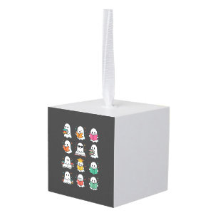 Halloween Book Reading Ghosts Kawaii Library Desig Cube Ornament
