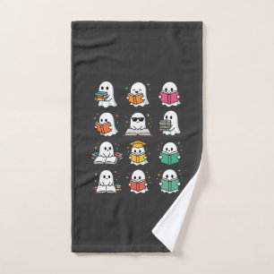 Halloween Book Reading Ghosts Kawaii Library Desig Hand Towel