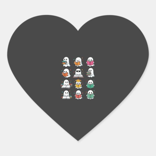 Halloween Book Reading Ghosts Kawaii Library Desig Heart Sticker