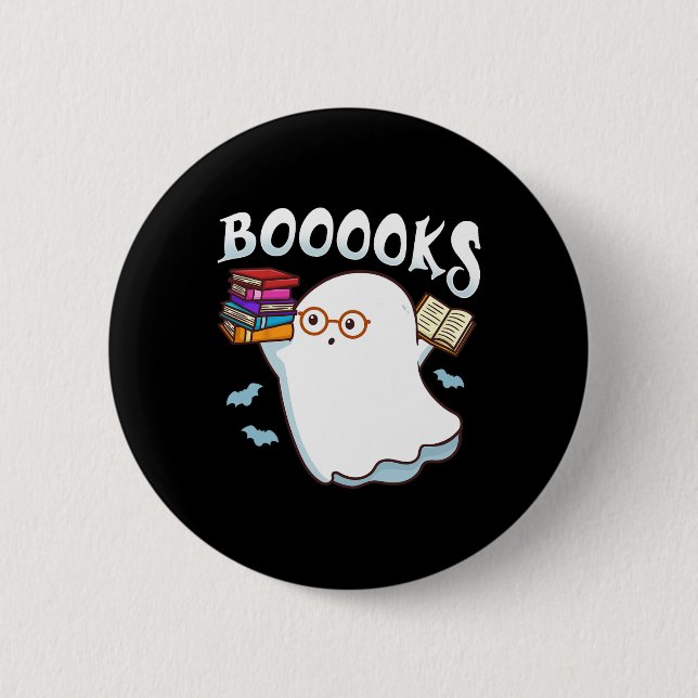 Halloween Books Librarian English Teacher Reader R Button (Front)