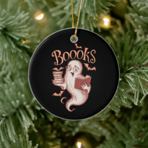 Halloween Books Librarian Teacher Reader Reading Ceramic Ornament