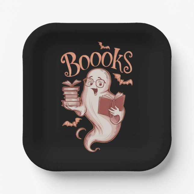 Halloween Books Librarian Teacher Reader Reading Paper Plates (Front)