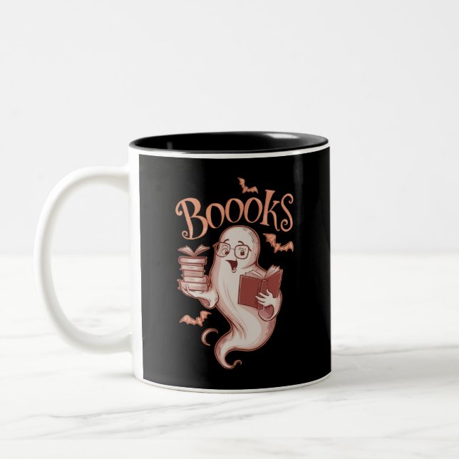 Halloween Books Librarian Teacher Reader Reading Two-Tone Coffee Mug (Left)
