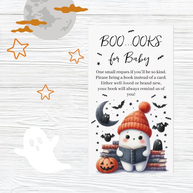  Halloween Books Request Retro Ghost Baby Shower Enclosure Card (Creator Uploaded)