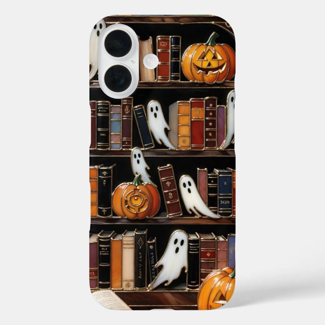 Halloween Bookshelf Phone Case Ghost Pumpkin (Back)