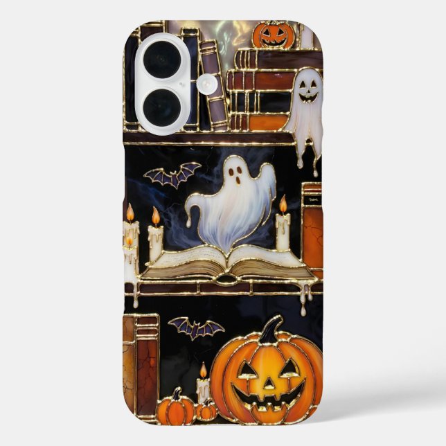 Halloween Bookshelf Phone Case Ghost Pumpkin Cozy (Back)