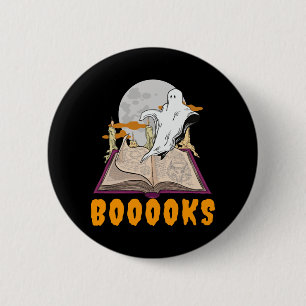 Halloween boooks. Ghost reading halloween Button