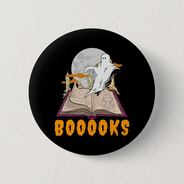 Halloween boooks. Ghost reading halloween Button (Front)