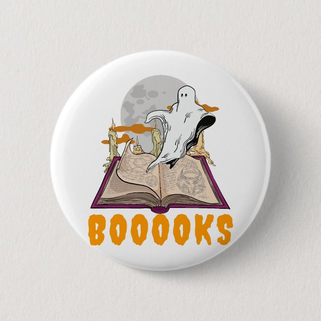 Halloween boooks. Ghost reading halloween Button (Front)