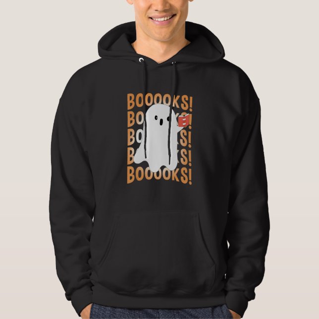Halloween Booooks Ghost Reading Boo Read Books Lib Hoodie (Front)