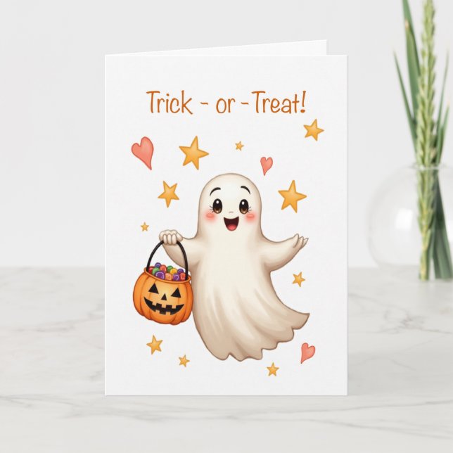 Halloween Bootiful Girl Trick or Treat Cute Girl Card (Front)