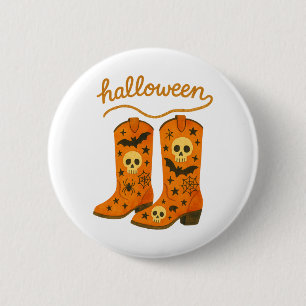 Halloween Boots Spooky Western Rodeo Button