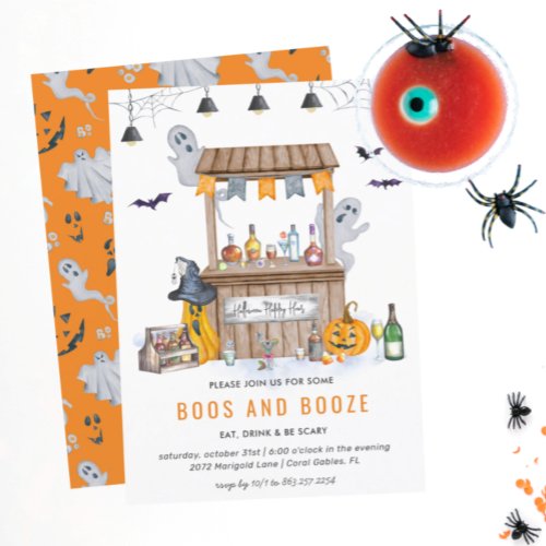 Halloween Booze and Boos  Cocktail Party Invitation