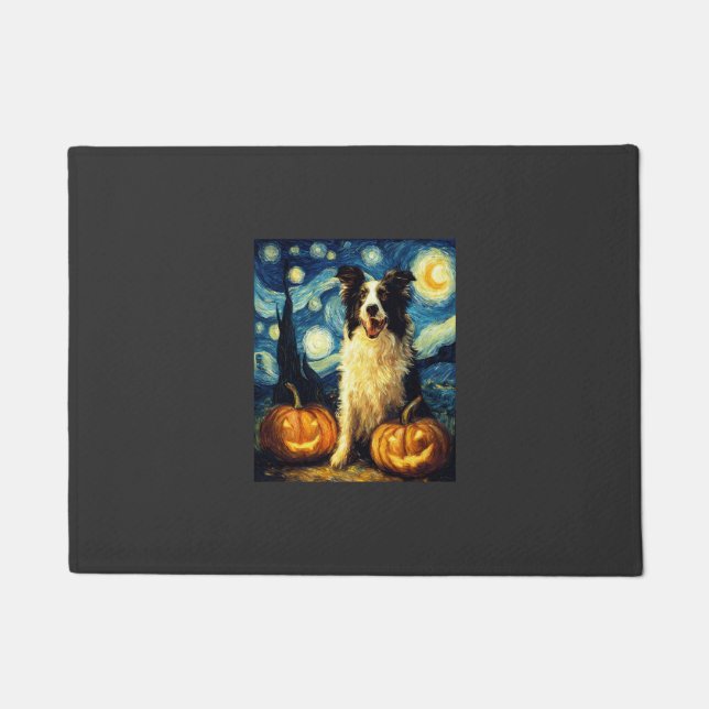 Halloween Border Collie Fall Pumpkin Doormat (Front)