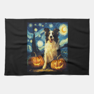 Halloween Border Collie Fall Pumpkin Kitchen Towel