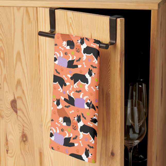 Halloween Border Collie Kitchen Towel (Thirds Fold)