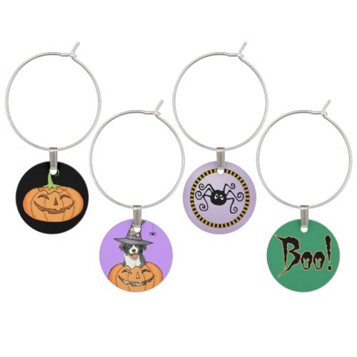 Halloween Border Collie Wine Glass Charm