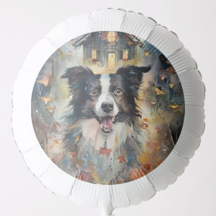 Halloween Border Collie With Pumpkins Scary Balloon