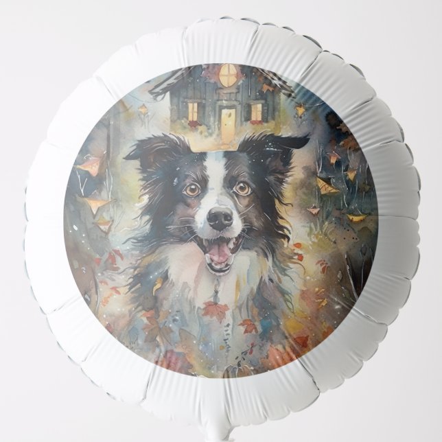 Halloween Border Collie With Pumpkins Scary Balloon (Front)