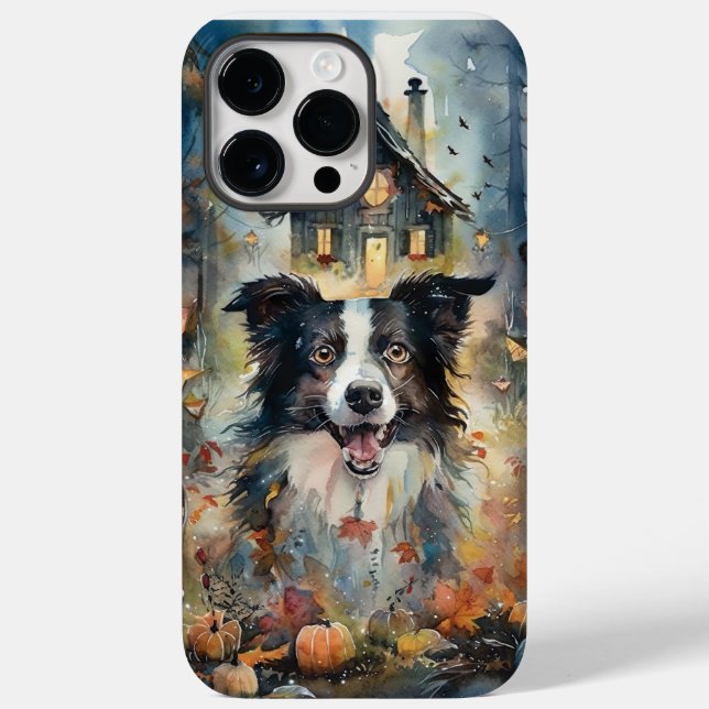 Halloween Border Collie With Pumpkins Scary Case-Mate iPhone Case (Back)