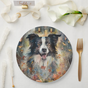 Halloween Border Collie With Pumpkins Scary Paper Plates
