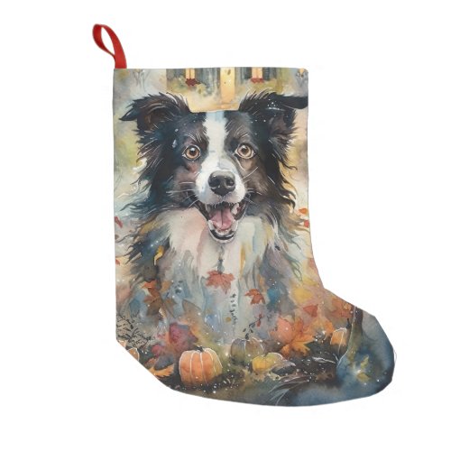 Halloween Border Collie With Pumpkins Scary  Small Christmas Stocking
