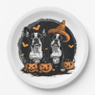 Halloween Boston Terrier Dogs Paper Plates