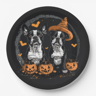 Halloween Boston Terrier Dogs Paper Plates