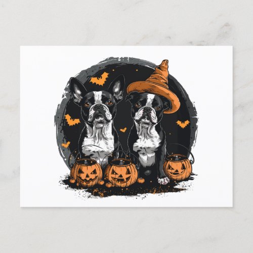 Halloween Boston Terrier Dogs Postcard