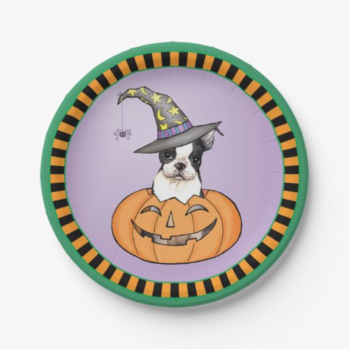 Halloween Boston Terrier Paper Plates