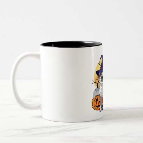 Halloween Boston Terrier Pumpkin Witch Two_Tone Coffee Mug