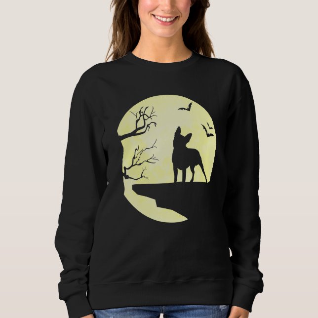 Halloween Boston Terrier Silhouette Moon Dog Bats Sweatshirt (Front)