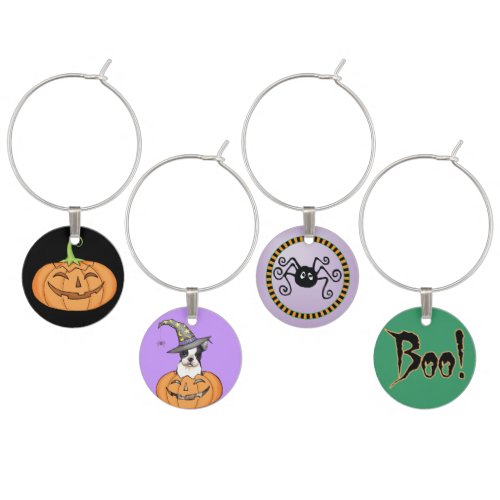 Halloween Boston Terrier Wine Glass Charm