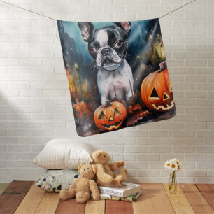 Halloween Boston Terrier With Pumpkins Scary Baby Blanket