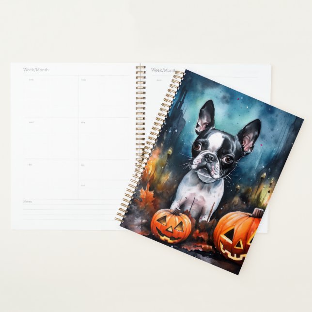 Halloween Boston Terrier With Pumpkins Scary  Planner (Display)