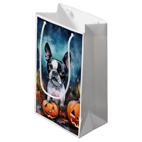 Halloween Boston Terrier With Pumpkins Scary  Small Gift Bag