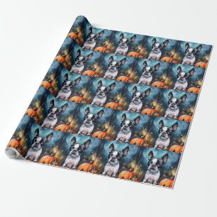 Halloween Boston Terrier With Pumpkins Scary  Wrapping Paper