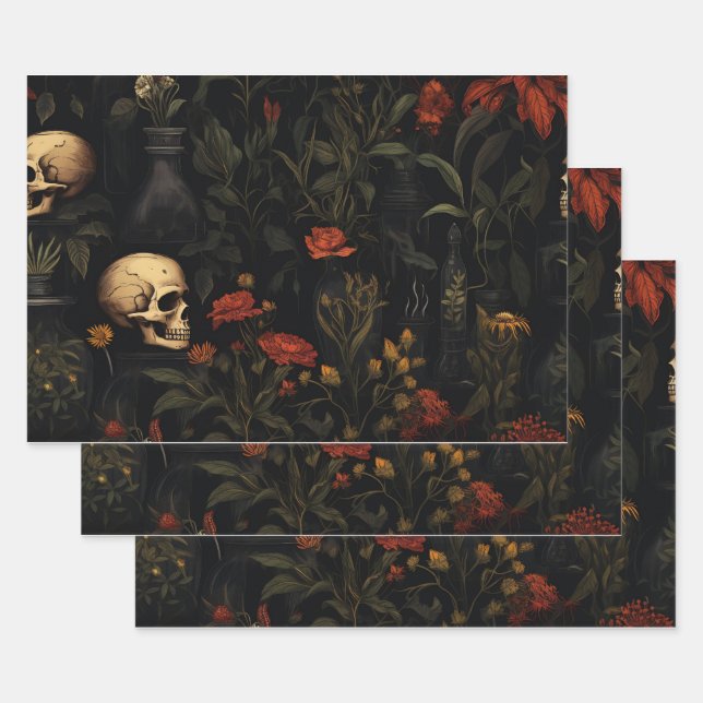 Halloween Botanical pattern Wrapping Paper Sheets (Set)