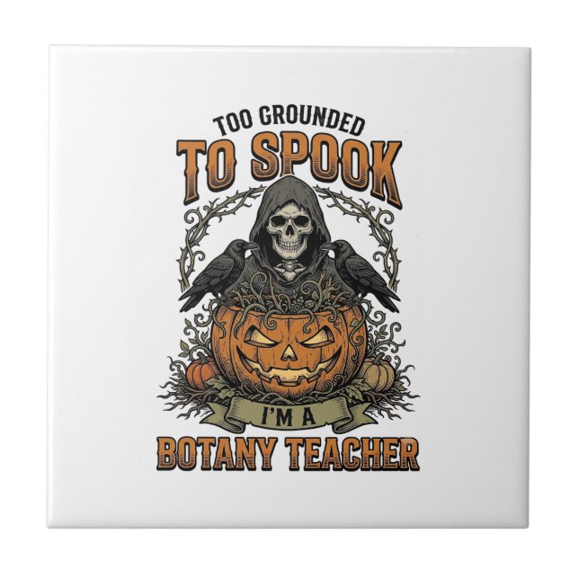 Halloween Botany Teacher Vintage Engraving Pumpkin Ceramic Tile (Front)