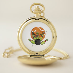 Halloween Bowling Zombie Pins Bats Bowler Gift Pocket Watch
