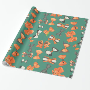 Halloween bows orange and black wrapping paper