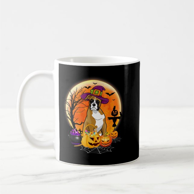Halloween Boxer Dog Moon With Pumpkin Funny Gifts  Coffee Mug (Left)